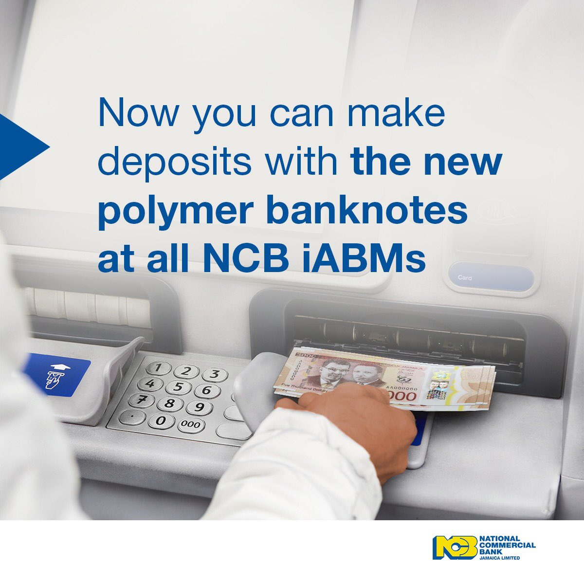 ncbja's tweet photo. All NCB iABMs are now equipped to dispense and accept deposits of the new polymer banking notes.
We appreciate the patience and support of our customers throughout this transition period.
#ncbupdate #banking #abm https://t.co/9rISR9EHEd