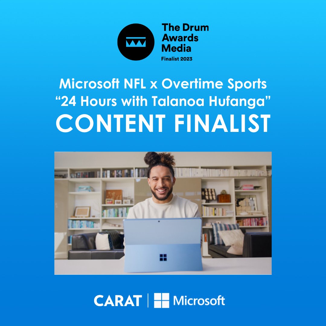 Congratulations to our <a href="/Microsoft/">Microsoft</a> clients and teams on the “24 Hours with Talanoa Hufanga” campaign being recognized as a finalist at the 2023 Drum Awards for Media in the Content category 🎉