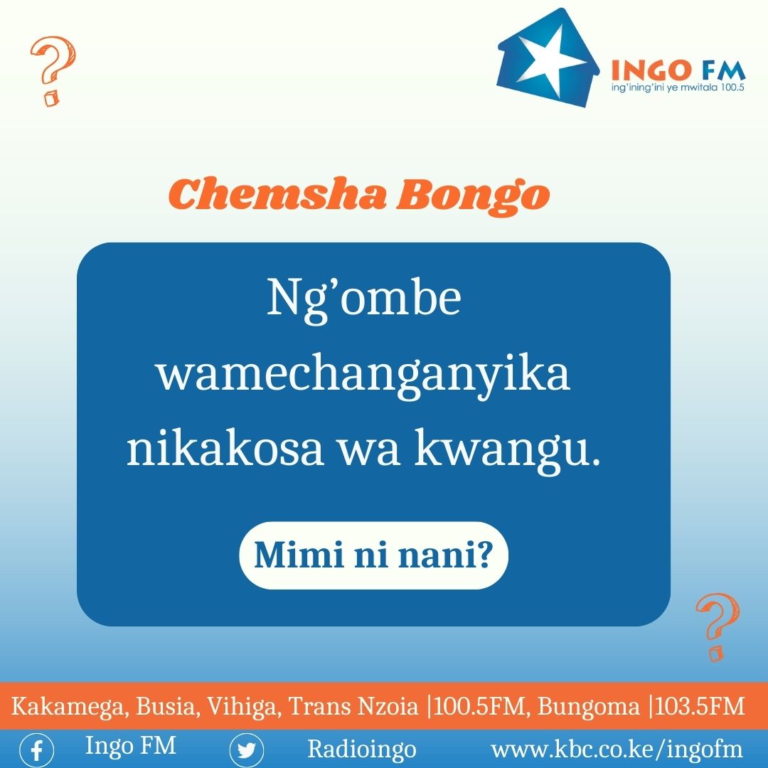 Chemsha Bongo.

Ng’ombe wamechanganyika nikakosa wa kwangu. Mimi ni nani?
^DA

#Chemshabongo #Khushiteru #KBCniYetu