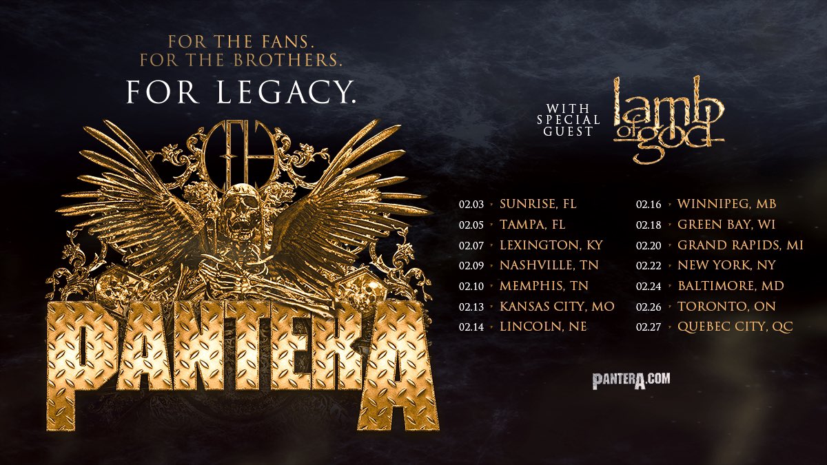 For The Fans. For The Brothers. For Legacy. Our US Tour with special guests Lamb of God is on sale now! We can't wait to see you! Tickets & Vip packages available here: Pantera.com/tour