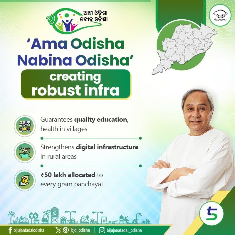 bjd_odisha's tweet photo. To further strengthen infrastructure in rural areas, #Odisha is carrying out development activities in villages under #AmaOdishaNabinaOdisha programme. Govt has allocated ₹50 lakh to each panchayat for development works as well as spread of the Jagannatha culture and preservation of the places of worship.