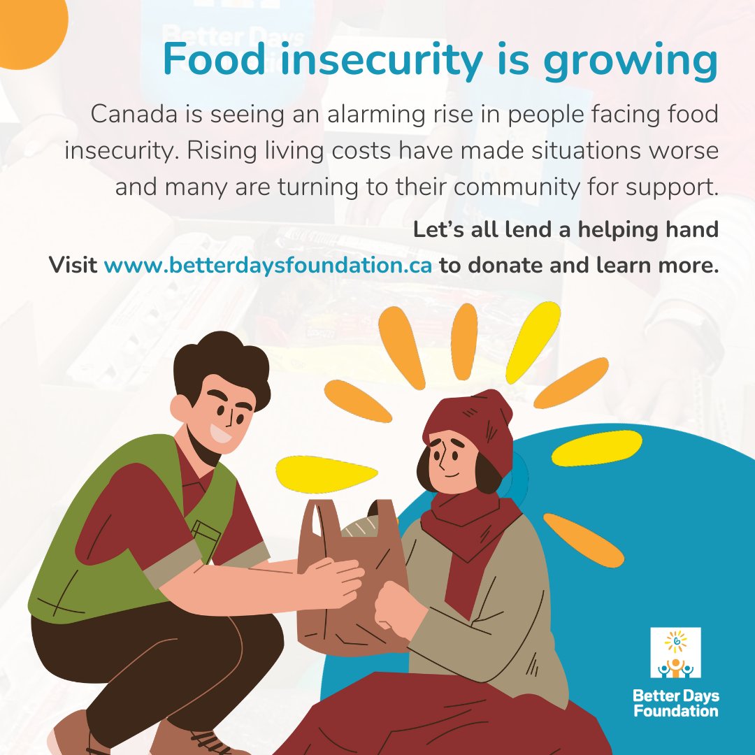 Betterdaysfdn's tweet photo. Please join our efforts to lend a helping hand to those in need. #YYC
▶️ To donate and learn more, please visit
https://t.co/ywOZvWZy2j
.
.
.
#BetterDaysFoundation #Calgary #Family #Children #Kids #Food #NonProfit #Unhoused #FoodSecurity #Hope #MakeADifference #Donate #Canada https://t.co/afEiiLjgRE