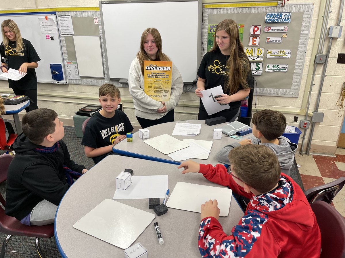 RLSD_Beavers's tweet photo. The Riverside Campus Culture Creators, made up of 8th &amp; 9th graders, visited Melridge Elementary to discuss how we can act with determination, which is one of the behaviors listed on our Culture Playbook. 

Great collaboration between all the students involved.

#WeAreRiverside https://t.co/N7LiENMUSy