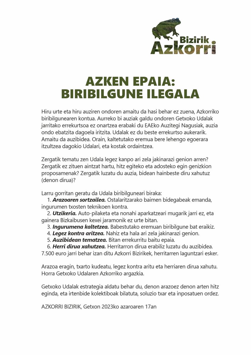 lantzean_behin's tweet photo. Hiru urte eta hiru epaiketen ostean, Azkorriko biribilgunea ilegaltzat jo du behin betiko EAEko Auzitegi Nagusiak, Getxoko Udalaren helegitea atzera botaz.

@AzkorriB @GetxoUdala

#LantzeanBehin #Getxo #UribeKosta #albisteak #euskaraz https://t.co/TdYpYQKrXi
