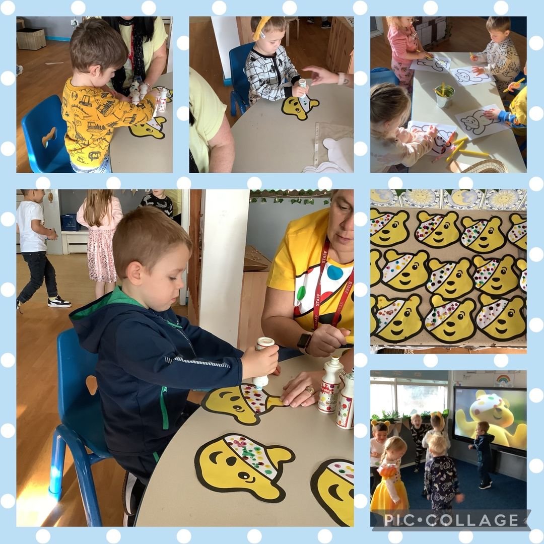 CYD2014's tweet photo. Nursery children enjoyed celebrating Children in Need. We wore spotty pudsey clothes and decorated spotty pudsey masks. #CIN2023 https://t.co/lcIhtnrQIA