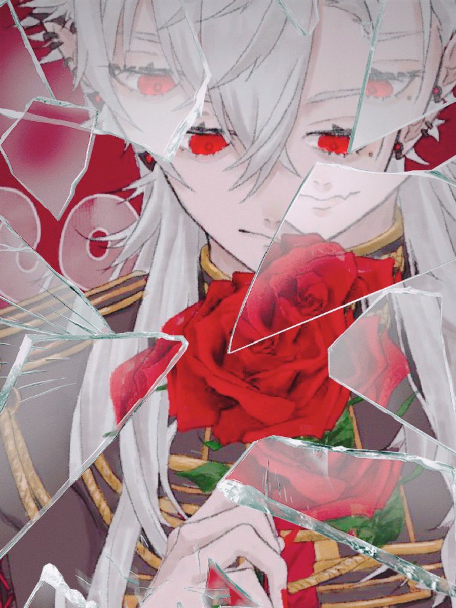 kuzuha (nijisanji) rose male focus flower 1boy red eyes pointy ears jewelry  illustration images