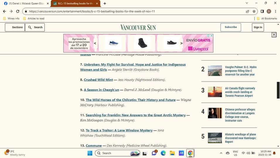 So happy to see my first novel, A Season in Chezgh'un is on the BC Bestsellers list. It's climbed up a bit, which is nice to see.