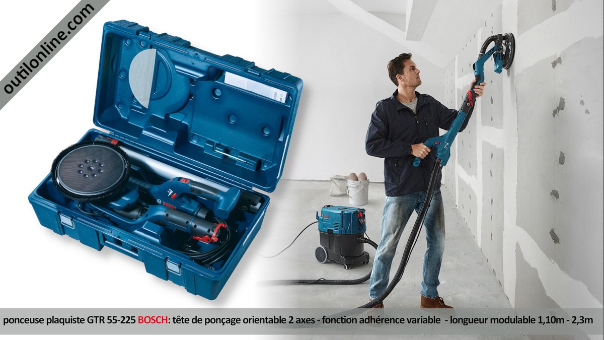 OutilonlineCom's tweet image. #outillage #ponceuse #plaquiste GTR55-225 #BoschPowertools outilonline.com/catalog/ponceu… Articulation tête de ponçage 2 axes - fonction adhérence plafond modulable - longueur 1,1m 1,7m 2,3m pour adaptation à l&apos;application 
Idéal #agenceur #rénovation #aménagementintérieur