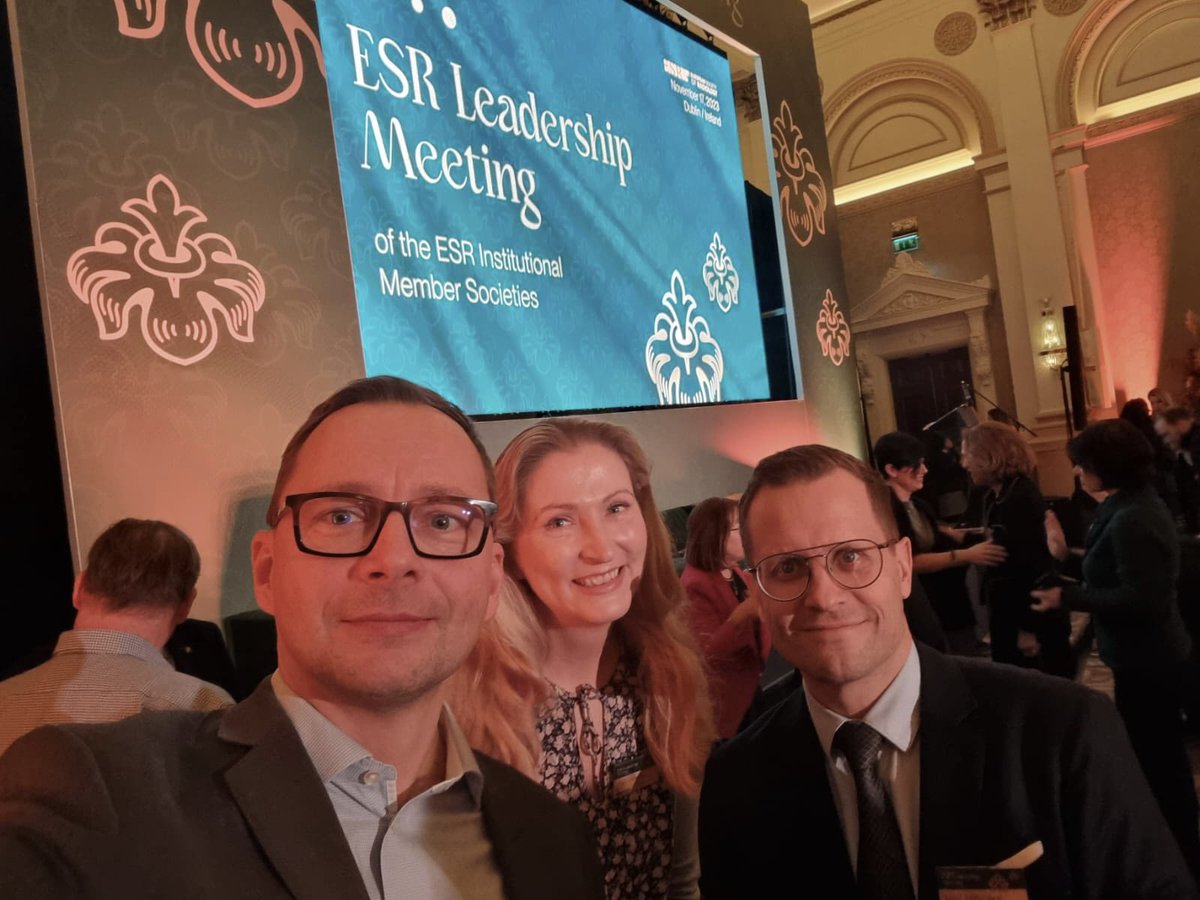 radiologit's tweet photo. SRY:n edustus @myESR Leadership Meetingissä Dublinissa (Juhana Hakumäki, Milja Holstila, @jussihirvonen) 🫡 https://t.co/WBQHdBR9Je