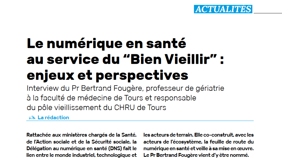 Repères en Gériatrie (@geriatriesfr) on Twitter photo En introduction de notre dossier sur le #numériqueensanté, nous avons posé 5 questions au Pr <a href="/BertrandFougere/">Bertrand Fougère</a> du <a href="/CHRU_Tours/">CHRU de Tours</a> sur sa nouvelle mission à la #DNS👉geriatries.fr/le-numerique-e… En introduction de notre dossier sur le #numériqueensanté, nous avons posé 5 questions au Pr <a href="/BertrandFougere/">Bertrand Fougère</a> du <a href="/CHRU_Tours/">CHRU de Tours</a> sur sa nouvelle mission à la #DNS👉geriatries.fr/le-numerique-e…