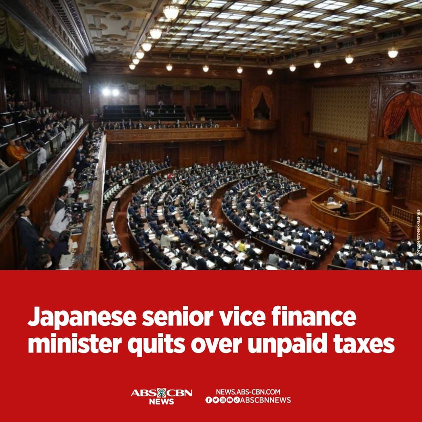 ABSCBNNews's tweet photo. Tax accountant ang Japanese senior vice finance minister na nagbitiw sa puwesto matapos mabalitang hindi nagbayad ng tax ang kaniyang kompanya.

Full story: https://t.co/0BeFKJLq2v https://t.co/evqyVYSmdu