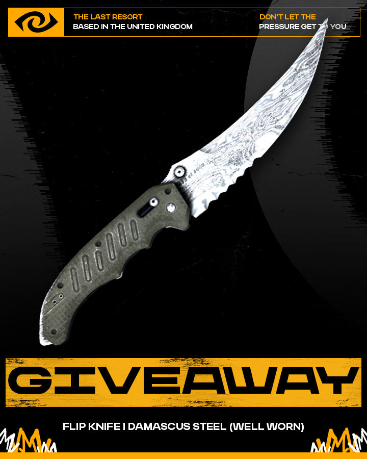 TLR Esports (@thelastresort) on Twitter photo GIVEAWAY TIME 🤑
To celebrate the announcement of our new CS2 roster, we're going to be giving away a Flip Knife, Damascus Steel (£350 value).
TO ENTER:
- FOLLOW <a href="/TheLastResort/">TLR Esports</a>
- RETWEET THIS TWEET
- TAG A FRIEND
Winner will be drawn in 7 days (Friday 24th) GIVEAWAY TIME 🤑
To celebrate the announcement of our new CS2 roster, we're going to be giving away a Flip Knife, Damascus Steel (£350 value).
TO ENTER:
- FOLLOW <a href="/TheLastResort/">TLR Esports</a>
- RETWEET THIS TWEET
- TAG A FRIEND
Winner will be drawn in 7 days (Friday 24th)