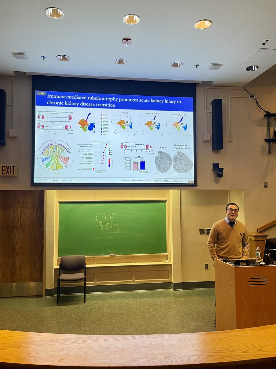 Larry Xu briefly presented his published @NatureComms work as Discovery of the Week in @YaleIMed MGR yesterday- macrophage persistence after ATI promotes a Tcell- & PMN-mediated proinflam milieu & tubule damage. Many thought provoking findings. Great work! nature.com/articles/s4146…