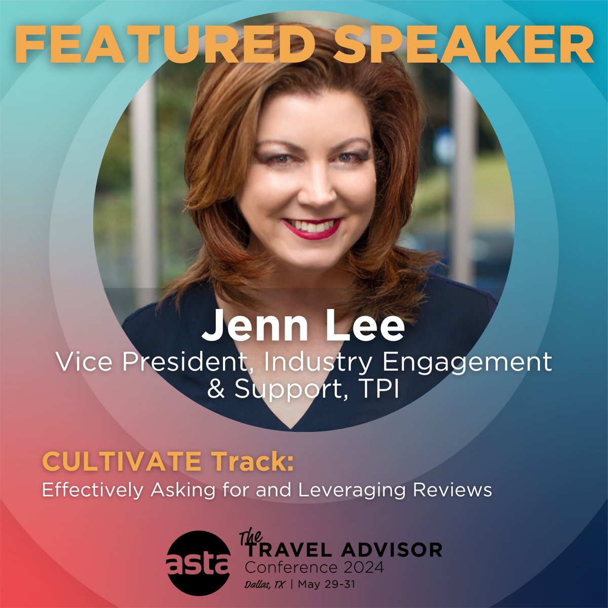 Jenn Lee, Vice President of Industry Engagement &amp; Support at <a href="/TP_Intl/">Travel Planners Intl</a>, will be a featured speaker at The ASTA Travel Advisor Conference 2024. bit.ly/tac2024 #TAC2024