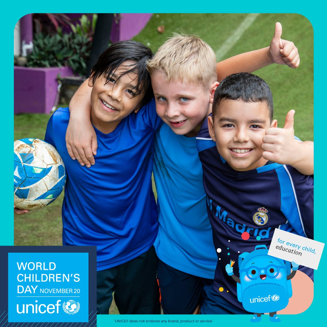 CountryDayCR's tweet image. 🎉 Today, we're standing in solidarity to celebrate World Children's Day, wearing blue to honor all children worldwide. Together, for every child's education! #CountryDayCR #NAEUnicef #NAEWorldChildrensDay #NAETheAmericas 💙🎉
