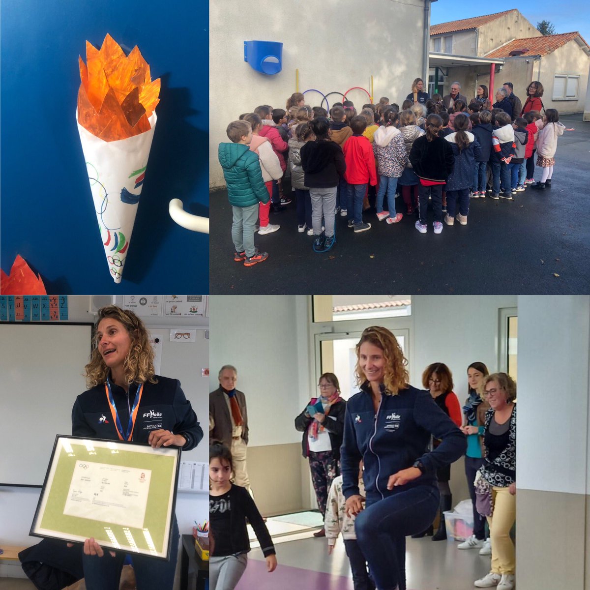 Visite SarahSteyeart @equipefrance #30mnAPQ, école StSulpiced’Arnoult(RPI Plassay,les Essards),label @G24acpoitiers sept2023. Discussions riches, conseils de Sarah,APQ partagée, coopération,concentration, respiration… @DSDEN17 #sportsante