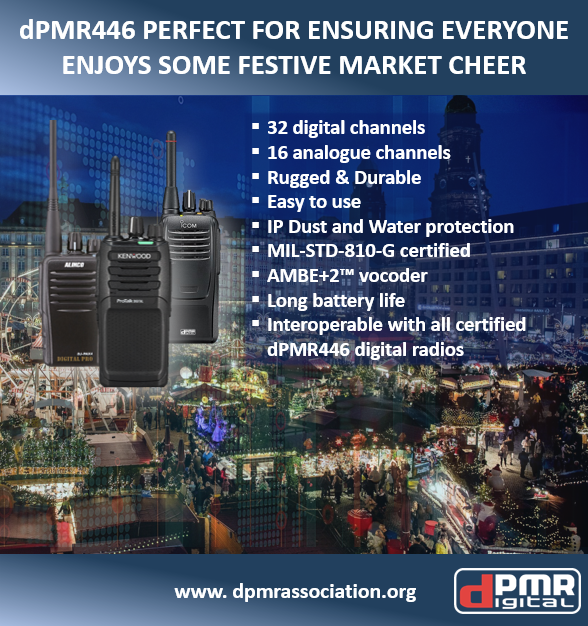 dPMRAssociation's tweet photo. With #ChristmasMarkets opening this month across Europe, you’ll see how #dPMR446 digital two-way #radiocommunication is being used to keep visitors and stallholders #safe and reduce #StockLoss and antisocial behaviour. Can’t wait? Just visit us here https://t.co/sF8kf3jXN8 https://t.co/dvRLpk0DRs