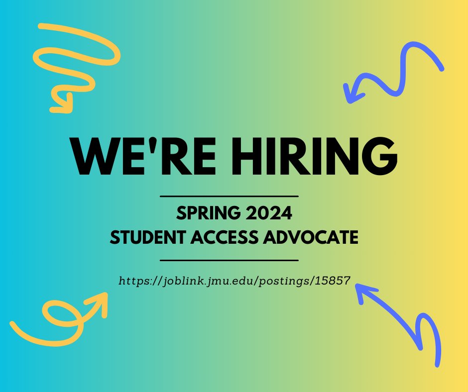 Attention JMU students! ODS is seeking a Student Access Advocate for the Spring 2024 semester. Interested in learning more? Visit joblink.jmu.edu/postings/15857