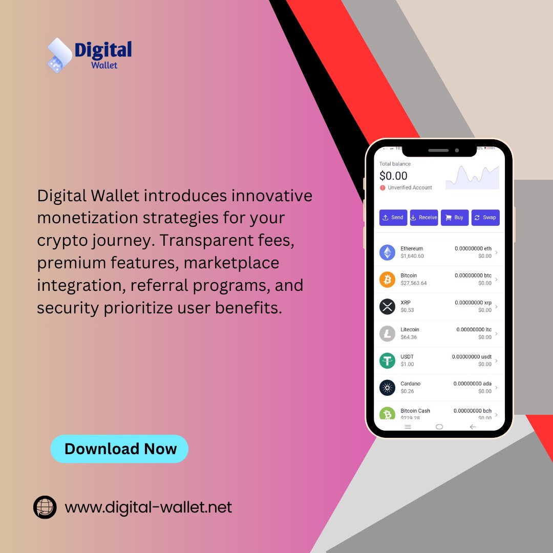digitalwalletUK's tweet image. 💼💰 Digital Wallet introduces innovative monetization strategies for your crypto journey. Transparent fees, referral programs, and security prioritize user benefits. Explore diverse revenue streams and financial opportunities with us! 📈🚀#DigitalWallet #CryptoMonetization