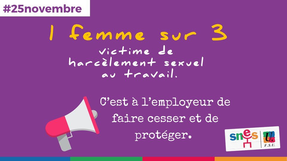 SNESFSU's tweet photo. Le #25novembre, journée internationale contre les violences faites aux femmes, le @SNESFSU appelle à manifester contre toutes les violences sexistes et sexuelles ✊🏼✊🏾✊🏿
➡ https://t.co/VLvdRpK5G7 https://t.co/OhLAR5GCDN
