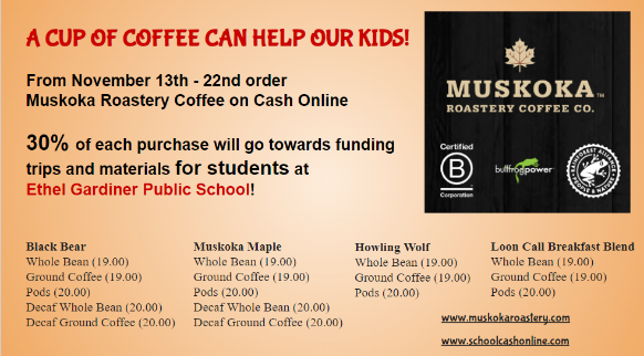 Grizzlies, what do you call a bear who makes coffee? 
A bear-ista. 🐻☕️😂
Be your own Bear-ista &amp; brew up a perfect cup of Muskoka Coffee while also supporting student trips &amp; school materials!
<a href="/EthelGardinerPS/">EthelGardinerPS</a>
Order  today on School Cash Online until Nov. 22nd!