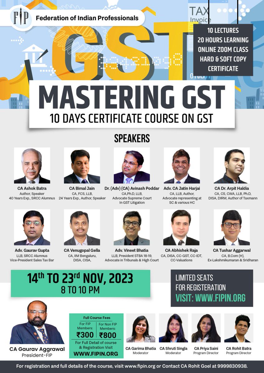 fip_official's tweet photo. "Day 3 of our Mastering GST Certificate Course was exceptional, led by the renowned @BimalGST With an impressive 24 years of expertise, he conducted the entire class in his distinctive style without any ppt. 
@cagaurav1 https://t.co/ZKOd2hJHD0