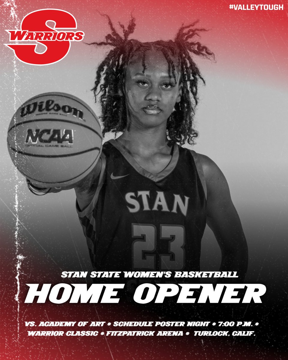 GoStanState's tweet image. HOME OPENER:  Stan State will host Academy of Art this evening at 7pm at The Fitz on Team Poster Night.  To hear Levi Flores call the Warrior game on @_bluechipsports, watch the live stream on the CCAA Network, and for live stats, go the linktree in the bio.  #ValleyTough