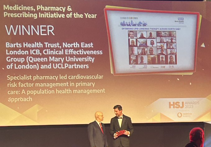 We also won the Medicines, Pharmacy &amp; Prescribing Initiative of the Year award along with the <a href="/QMUL_CEG/">Clinical Effectiveness Group</a> <a href="/QMUL/">Queen Mary University of London</a> @BartsHospital and <a href="/UCLPartners/">UCLPartners</a>
⁩
Thank you to everyone who worked on those projects!

<a href="/HSJ_Awards/">HSJ Awards</a> #HSJAwards 2/2