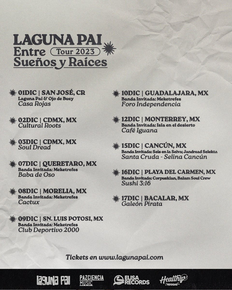 Se suman dos destinos mas a esta gira #entresueñosyraíces ☄️Querétaro y Monterrey! Nos vemos pronto! Boletos en lagunapai.com 🚀
#lagunapai #tour #gira #elcaminoeslargo #reggae #reggaelatino #queretaro #monterrey #mexico