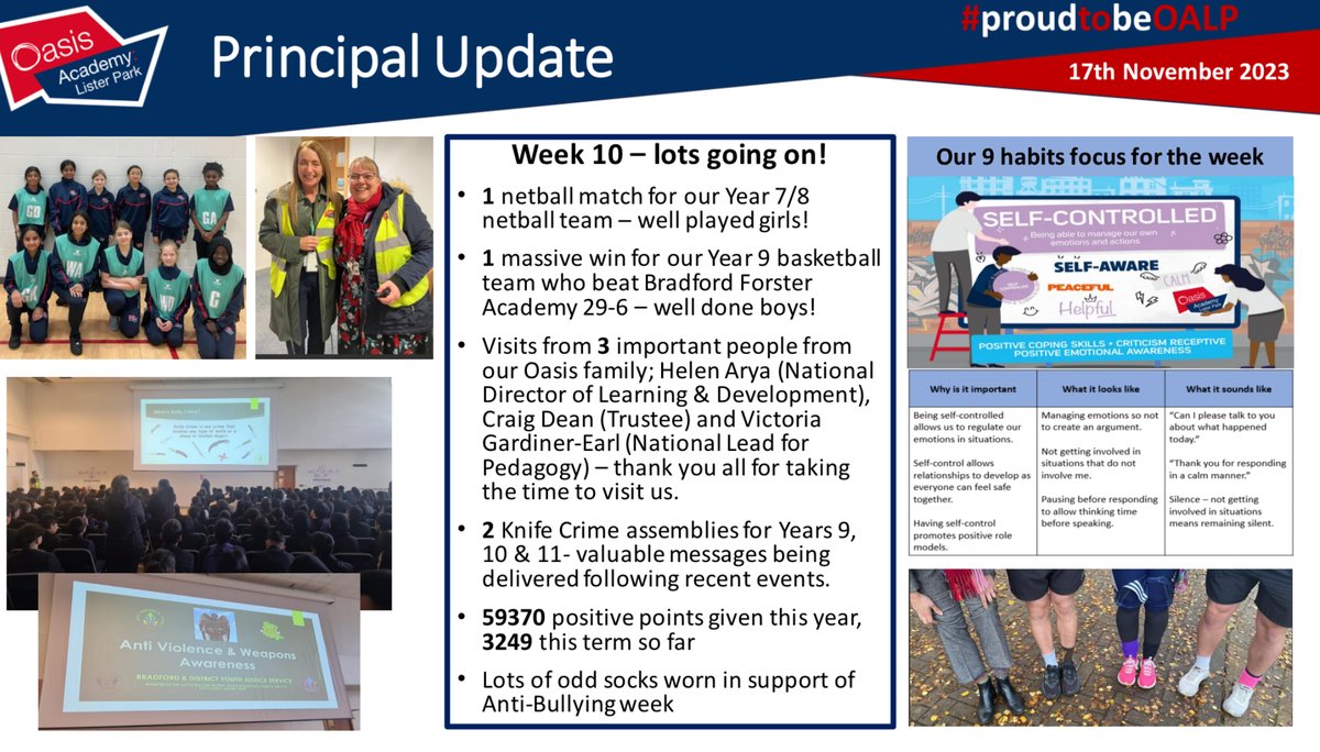 Principal Update for Week 10