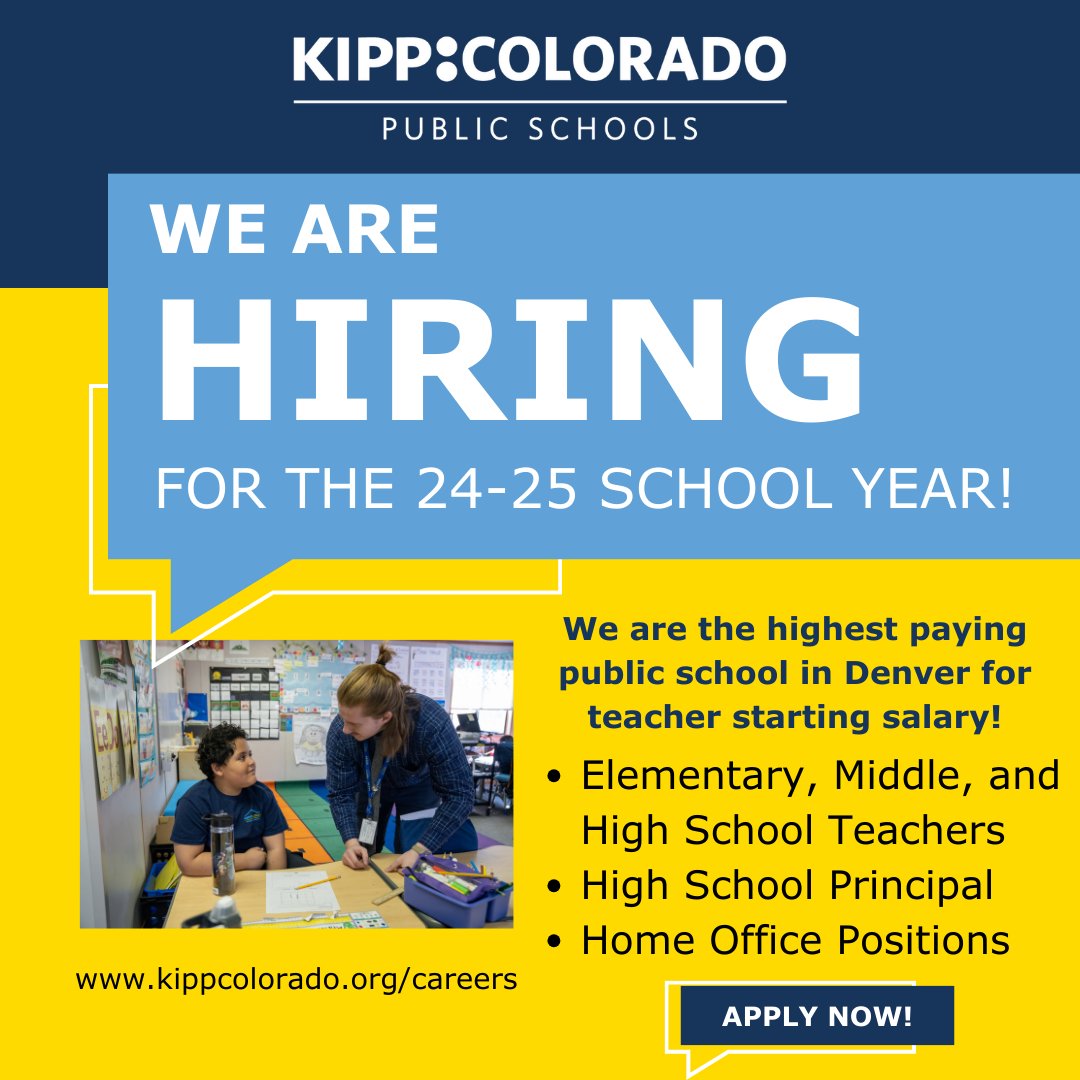 We're thrilled to officially launch our 24-25 hiring! Did you know? We're proud to be the highest paying public school in Denver for teacher starting salary!

Join our team and be a part of a community that values and invests in its educators!

kippcolorado.org/careers