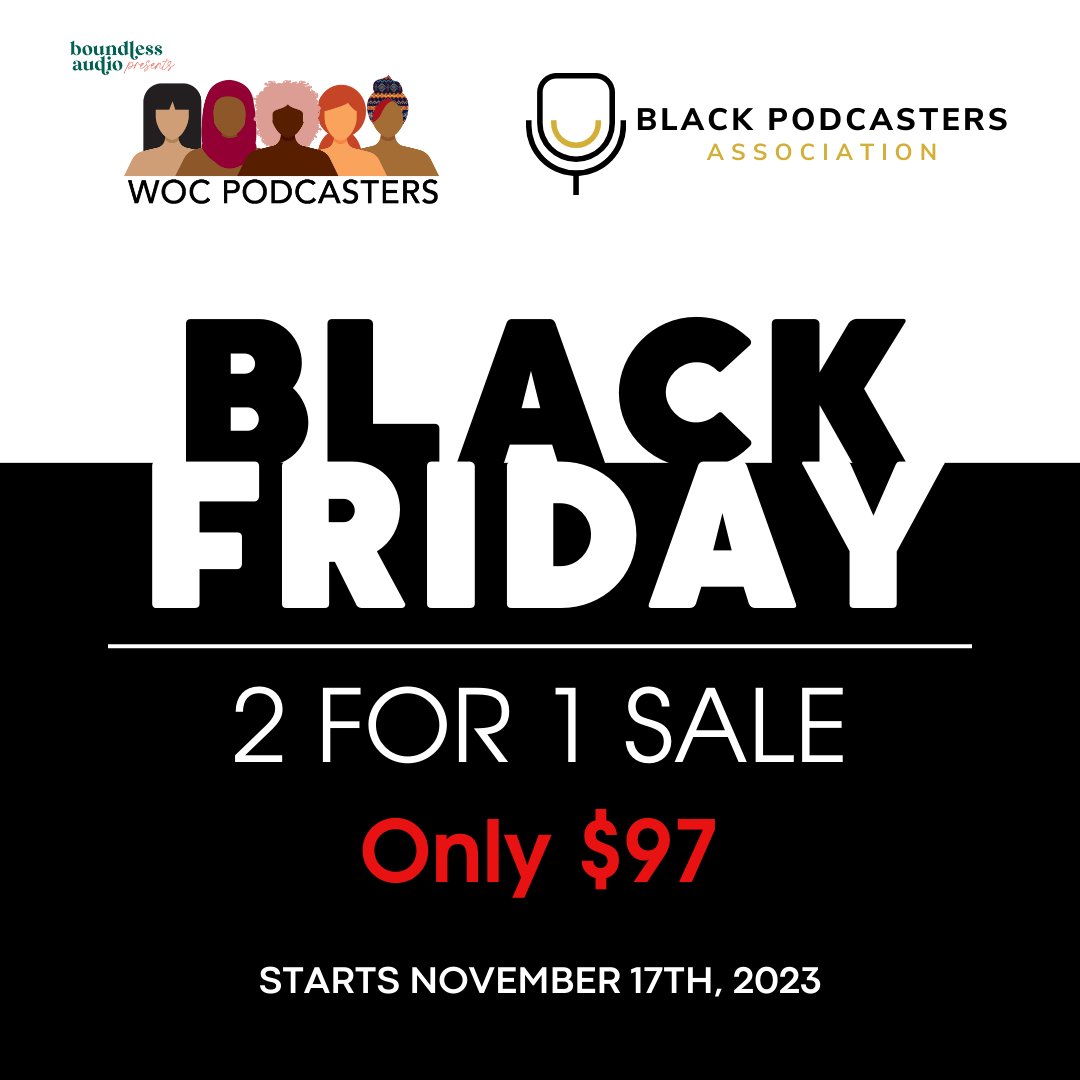thethoughtcard's tweet image. It's official: we've teamed up with @BlkPodAssoc to offer a first-of-its-kind 2-for-1 Deal on our podcasting memberships. 

Join @WOCPodcasters and BPA for the price of one membership! 

Get in on this promotion before time runs out!  

bpa--danielledesir.thrivecart.com/black-friday/