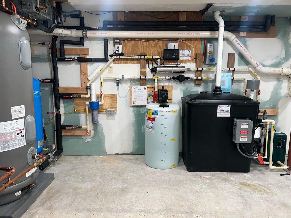 N_W_S_C's tweet photo. #WaterTreatment #Installation! From Left to Right...A Marathon #WaterHeater, Wel-X-Trol #PressureTank, #SedimentFilter, Solution Feeder for pH & corrosion control, Ultraviolet Light for #bacteria remediation and a Spruce AiRaider for #radon in #water with a booster pump. https://t.co/mSEs9kaPv5
