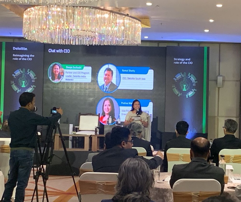 DeloitteIndia's tweet photo. #InSession: Deloitte's CIO Program
@RomalShetty, CEO, Deloitte South Asia, along with Deepa Seshadri, Partner and CIO Program Leader, Deloitte India, kickstarted today's #CIOProgram event in New Delhi.
#CIO #TransformWithTech https://t.co/VOkqZwQlQt