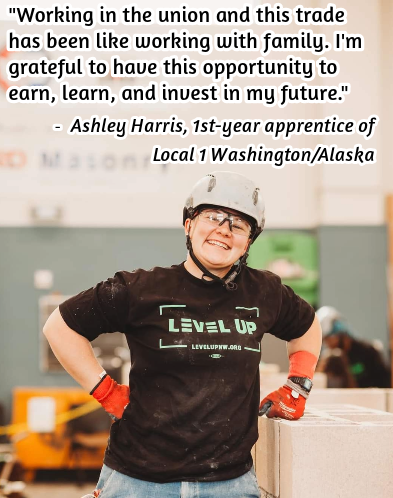 IUBAC's tweet photo. "Working in the union and this trade has been like working with family. I'm grateful to have this opportunity to earn, learn, and invest in my future." - Ashley Harris, 1st-year #apprentice of @BACWWA

#NAW2023 #skilledtrades #buildingtrades #bricklaying #UnionStrong #1u https://t.co/BuqchJRWDm