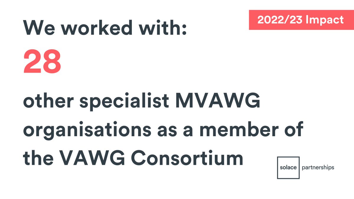 During the year 2022-2023, we worked with 28 other specialist MVAWG organisations as a member of the VAWG Consortium. You can read more on this in our Impact Report here solacewomensaid.org/our-strategy-a… #ImpactReport #EndVAWG