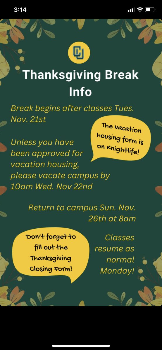ClarksonSchool's tweet photo. Reminders for the upcoming break! 🍁🍂 https://t.co/DlhExgq2H0
