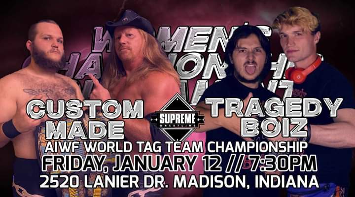 MrLuiCalibreGTA's tweet photo. In addition to the Women's tournament there will be an AIWF World Tag-Team Championship Match.
This one will be HUGE!
#CustomMade (@Custommadedrav1 & #CharlieKey)
Defend against
#TragedyBoyz (@GastonLarue & @PercyDrews) https://t.co/ODrcPwsCA8