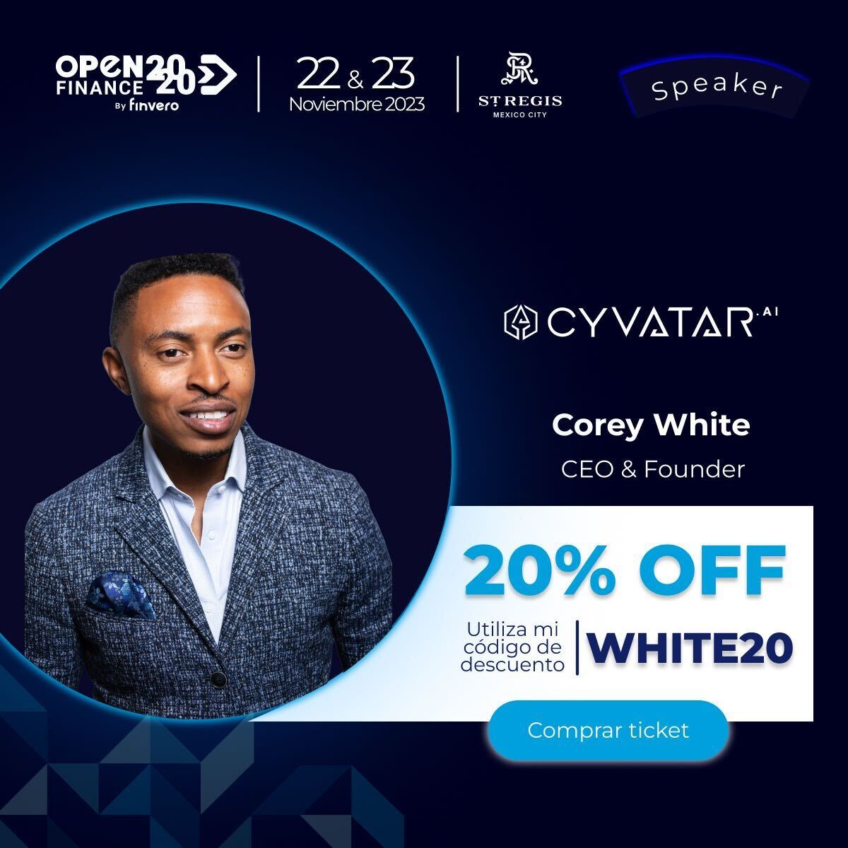 cyvatar's tweet image. 🌟 Exciting News from Cyavtar! 🌟 Next week, our very own Corey will be gracing the vibrant city of Mexico City as a featured speaker at #OpenFinance2020! 🏙️✈️🎟️ Don't miss out on this opportunity! Get your tickets here: hubs.ly/Q0299QXf0