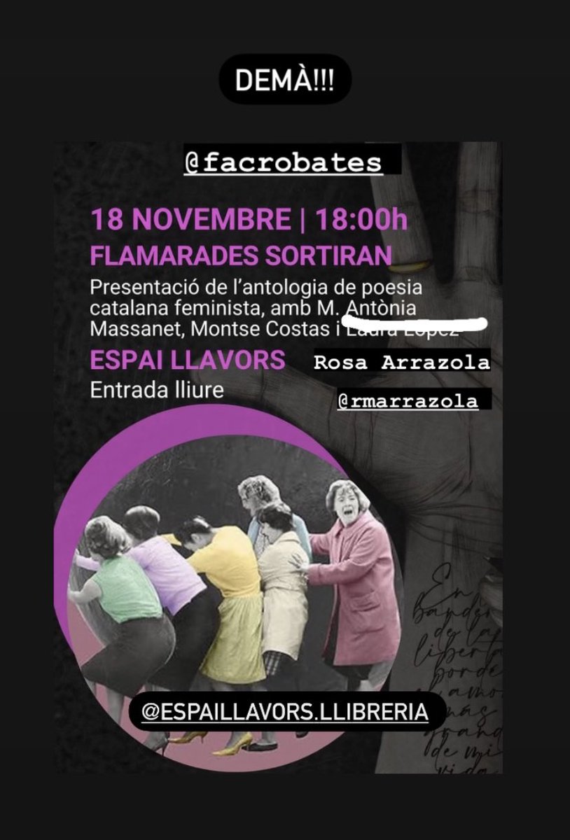antoniamassanet's tweet image. Demà presentarem l’antologia #flamarades a @EspaiLlavors en el marc de @facrobates amb #montsecostas i #rosaarrazola