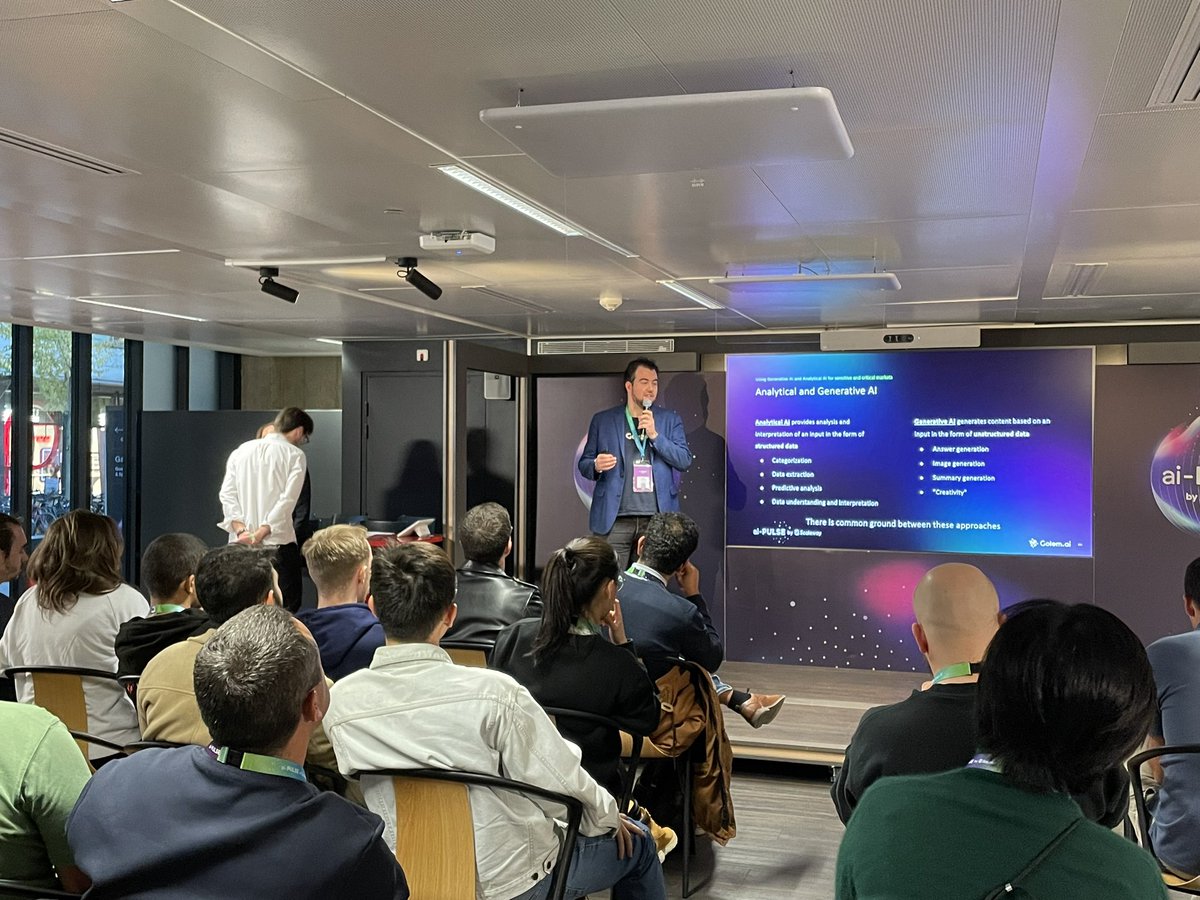 🔴 [LiveTweet] How using Generative AI and Analytical #AI for sensitive and critical markets ? 

Start of the Killian Vermersch <a href="/sup_puck/">Killian Vermersch</a> conference CEO <a href="/golem_ai/">Golem.ai</a> about AI application in sensitive and critical markets ! #aiPULSE by <a href="/Scaleway/">Scaleway</a> #Tech #IA

📺 5 PM Central Room