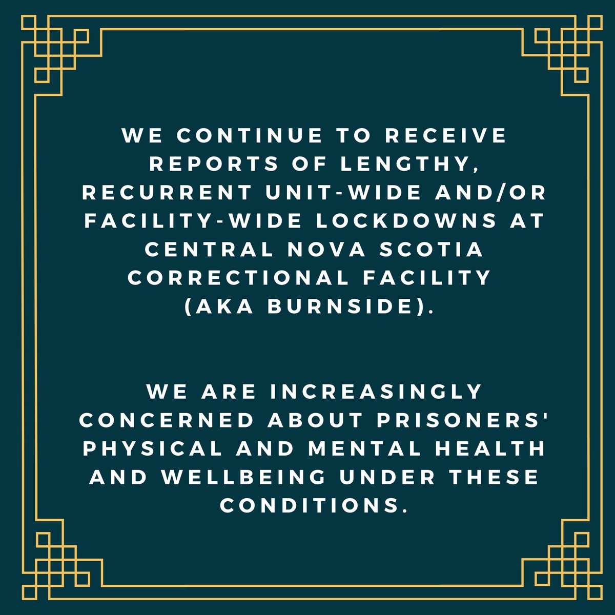 ECPJS_'s tweet image. We continue to receive reports of lengthy, recurrent lockdowns at Burnside 
#indigenous #policebrutality #halifaxregionalpolice #AbolishThePolice #DefundThePolice #halifax #DisarmThePolice #haligonians #halifaxregionalmunicipality