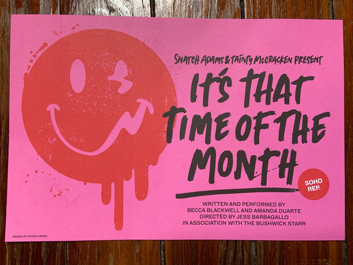 In the crowd last night for Snatch Adams & Tainty McCracken Present It's That Time of the Month at @sohorep. They had me laughing at poop, blood, and farts, and tearing up over imagining a world that’s better than the one we’re in. I loved it. It runs through December 10th.
