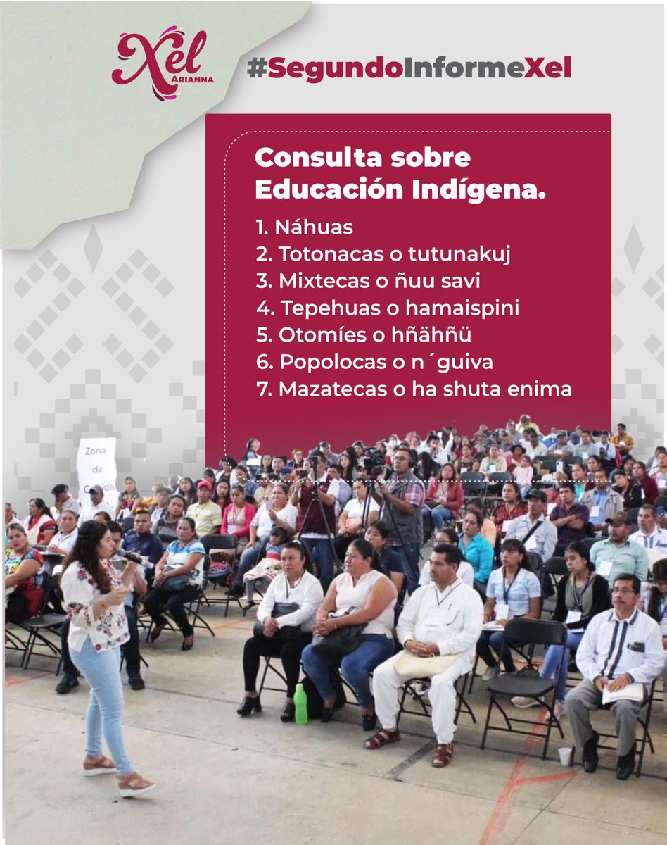 xelariannah's tweet photo. Mi compromiso con la #EducaciónIndígena ha sido garantizar mayores oportunidades para los grupos originarios y lograr la inclusión de un sistema educativo basado en la igualdad y el respeto a sus derechos.
Se efectuó una consulta sobre educación indígena.
#SegundoInformeXel https://t.co/jPA6A7M7li