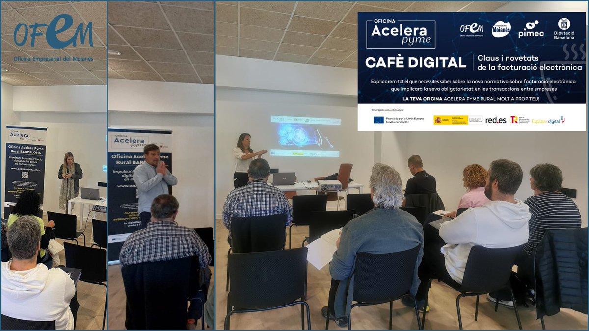 comarcamoianes's tweet photo. Aquesta setmana ha tingut lloc a @AjCastelltersol la jornada "Cafè Digital: Claus i novetats de la facturació electrònica", organitzada pel Consorci del #Moianès i l'Oficina Accelera Pyme Rural Barcelona. 
👇
https://t.co/yIRJIRuteh https://t.co/jIaOciyu95