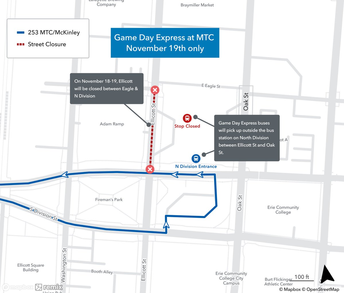 NFTAMetro's tweet photo. Attention Bills Fans 🏈 If you will be catching the #GameDayExpress at the Metropolitan Transportation Center this Sunday, please board the bus on N. Division Street. https://t.co/Ndmuo03iGq