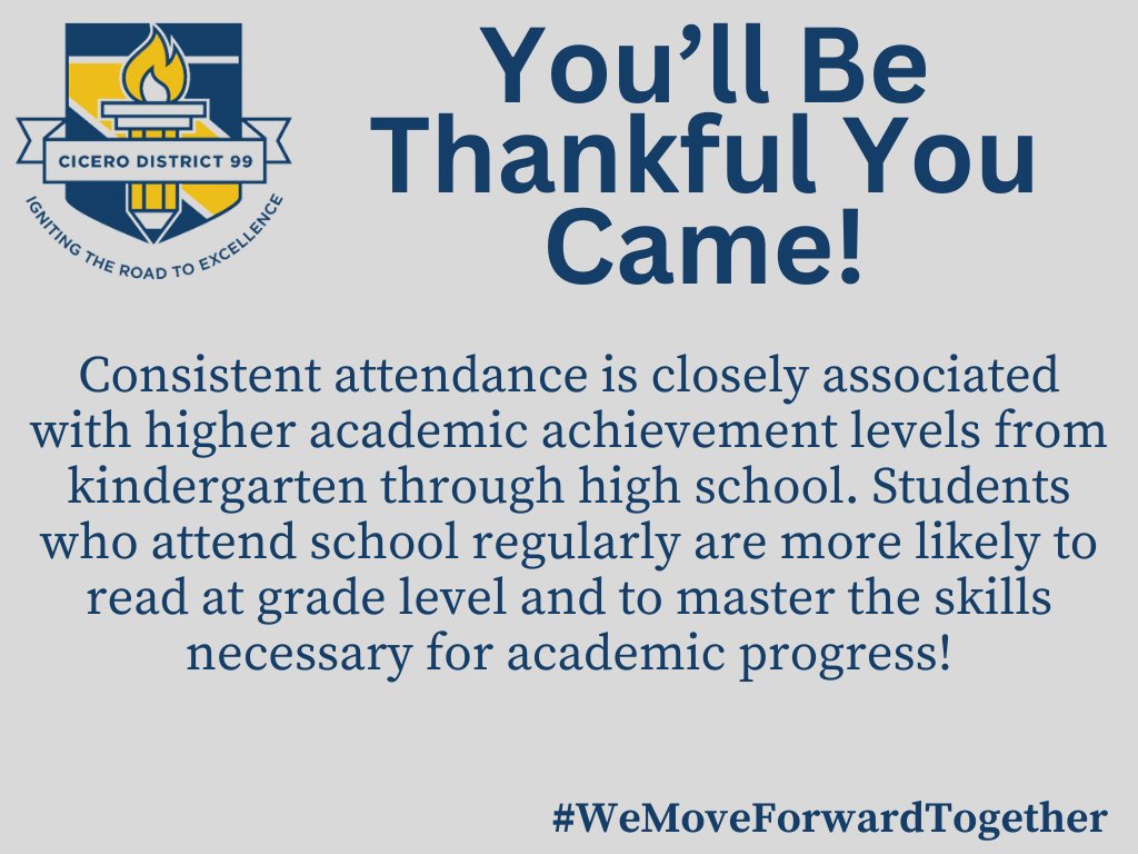 🚨 CALL TO ACTION: HELP US MAKE SURE EVERY DAY COUNTS 🚨

Did you know? Last year, nearly 40% of students in Cicero District 99 faced the challenge of chronic absenteeism. 

Chronic absenteeism is defined as missing 10% or more school days. This means that if one student misses