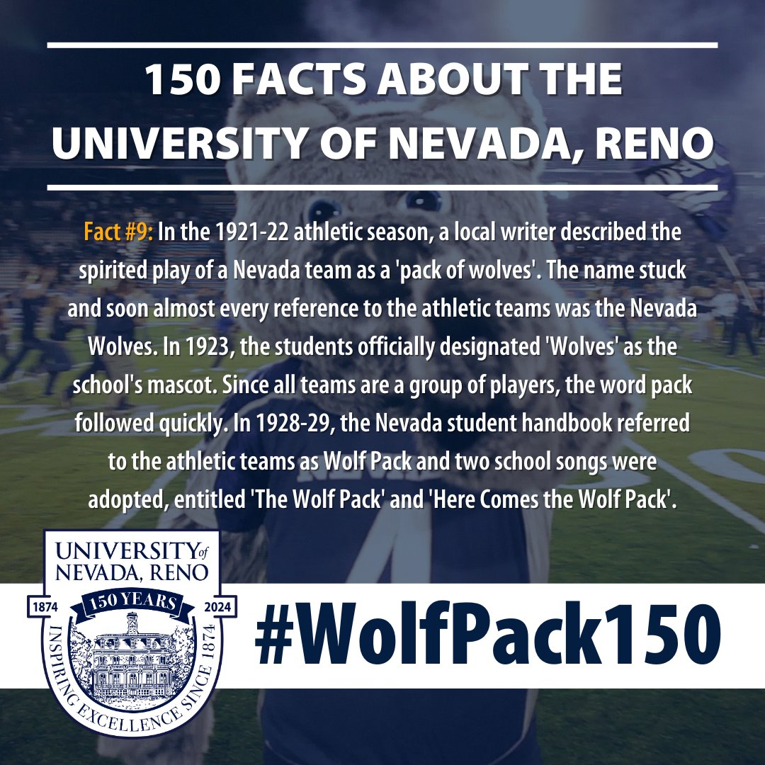 How did the @NevadaWolfPack get its name? It all started over 100 years ago, and has stuck ever since. 🐺 What's your favorite memory from the Wolf Pack? For more about 150 years of history at the @unevadareno, visit unr.edu/celebrate150 #WolfPack150