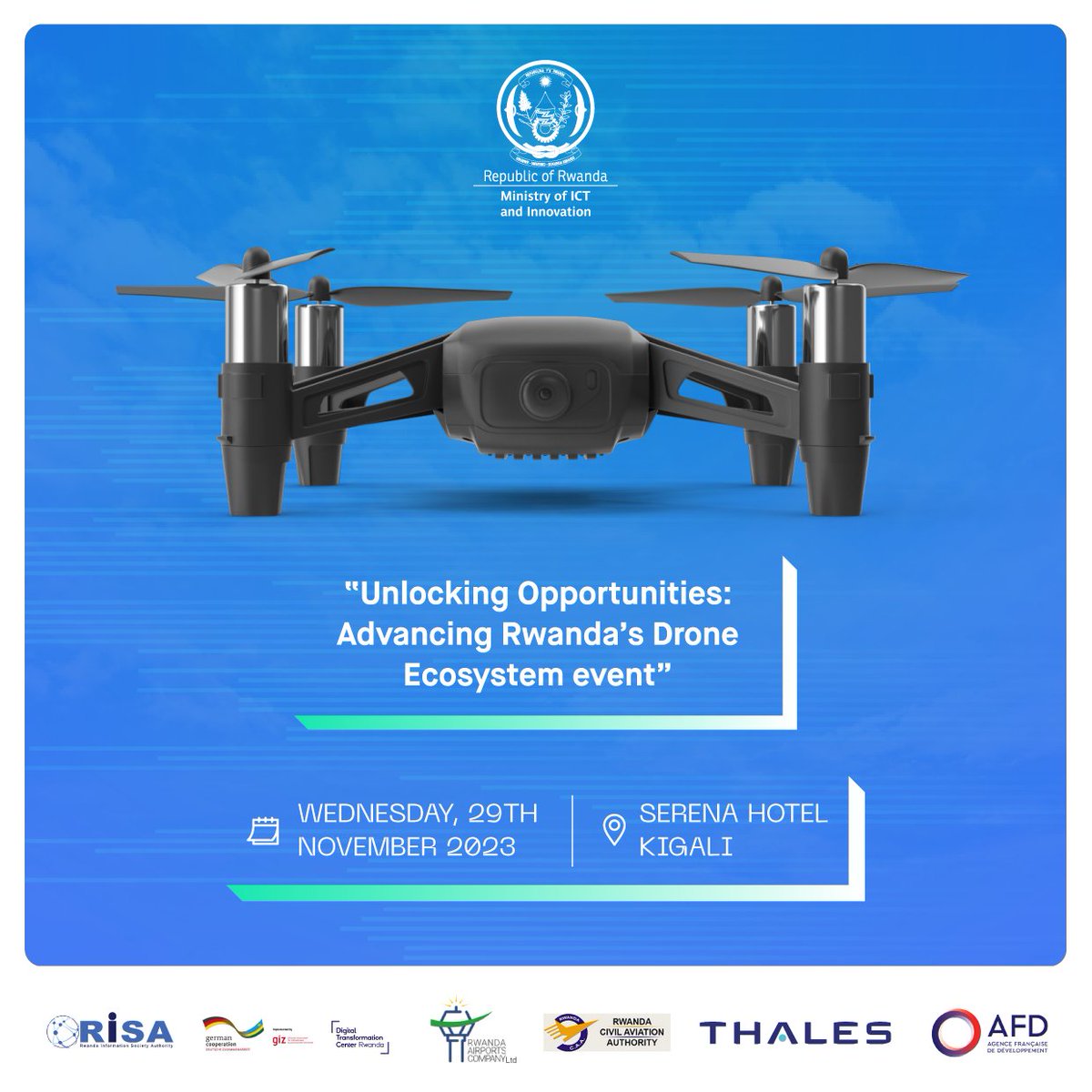 Save the date! Join us on November 29th for a crucial stakeholders meeting, diving into the exciting future of the drone ecosystem in Rwanda. #DroneInnovation #RwandaDrones