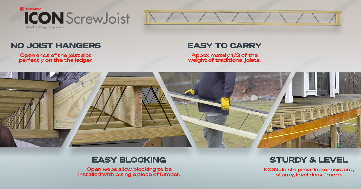 FastenMasterPro's tweet image. Check out how the NEW ICON ScrewJoist will #ChangeTheWayDecksAreBuilt !

ICON is currently available in MA, CT, RI as well as parts of NH &amp;amp; VT. Expanding to new regions in 2024. Message us to learn more!

#FastenMaster #PRODriven #ICONScrewJoist #ChangingTheWayDecksAreBuilt